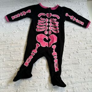 baby girl infant skeleton onesie PJ footed black hot pink heart 3-6mo 100%cotton